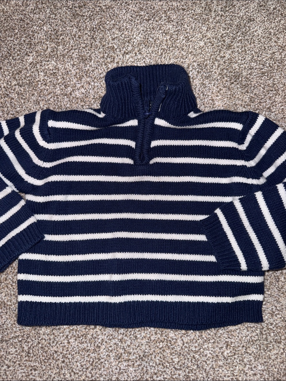 Navy & White Striped Half-Zip Knit Sweater - happy fella